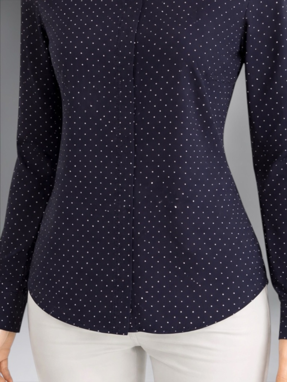 Women's Navy Polka Dot Button-Down Shirt - Picture 13 of 13